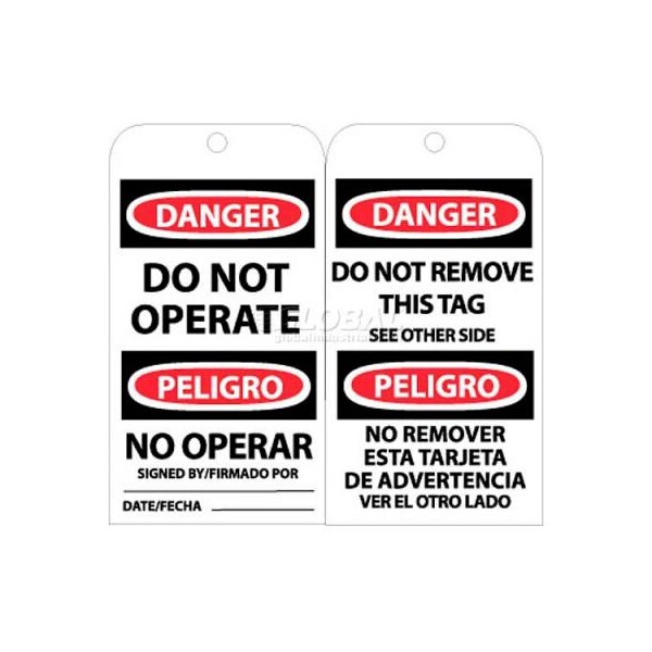 National Marker Co NMC Tags, Bilingual Lock Out Tag, 6in X 3in, White/Red/Black, 25/Pk RPT90 Zoro